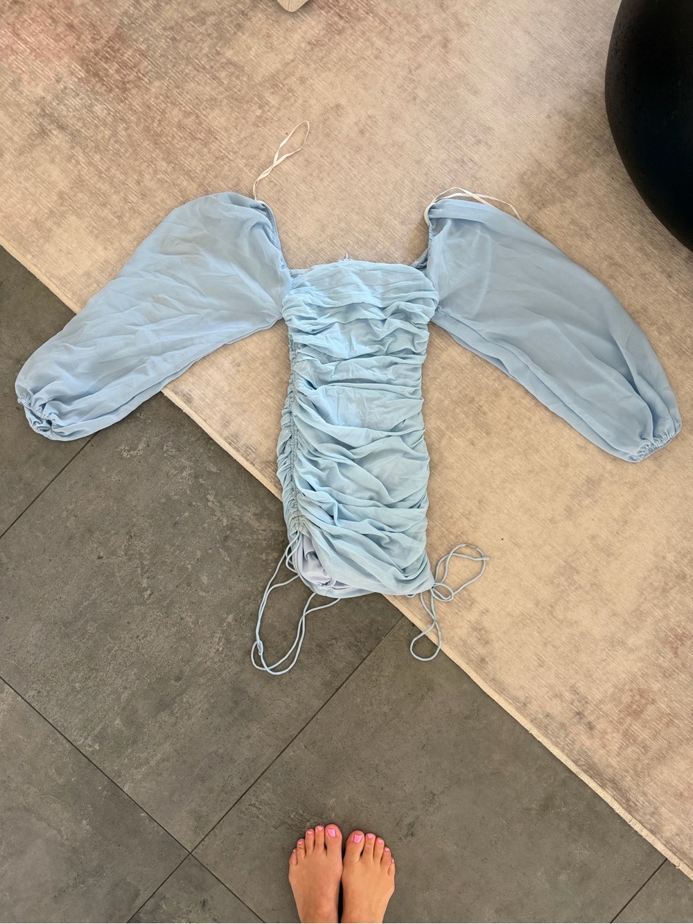 Baby Blue Mini Dress with Puff Sleeves